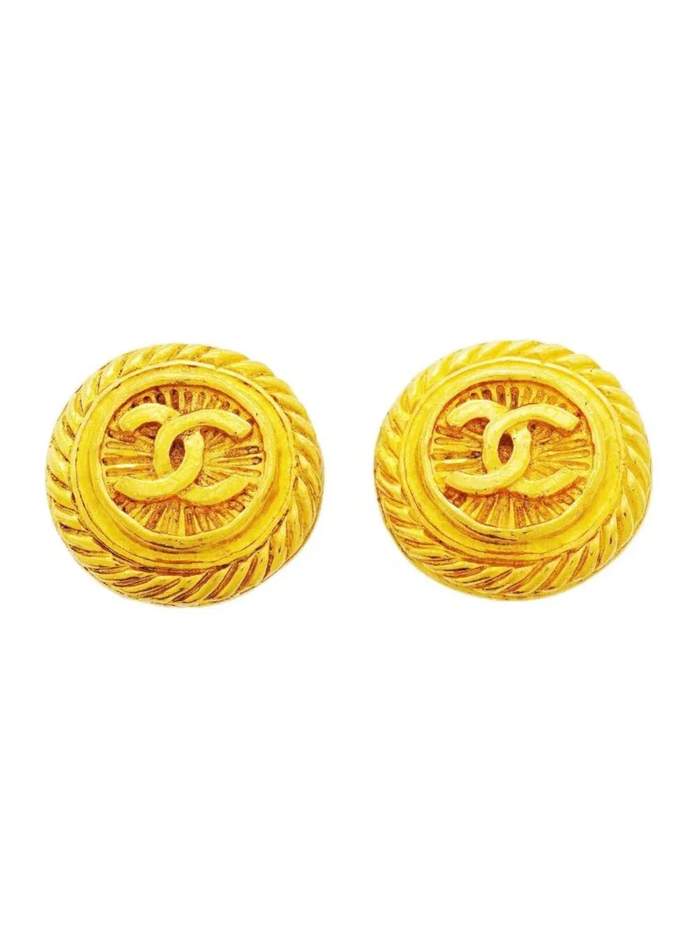 Chanel Earrings Vintage CC Logo Round Circle Gold Plated